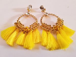 Yellow Fringed Hoop Earrings