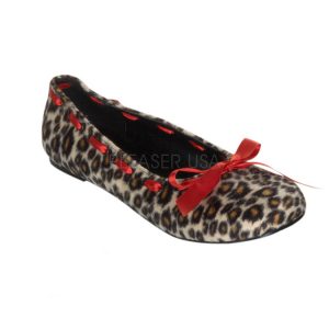 Punk Rockabilly Ballet Flats with Cheetah Fur with Ribbons