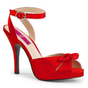 PleaserUSA Eve 01 5" Heel Red Satin Sandals with Bow Accent