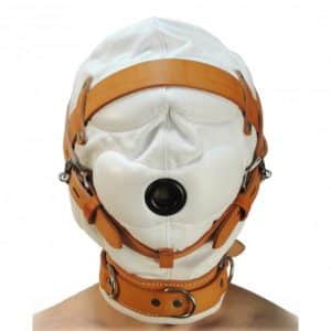 Total Sensory Deprivation White Leather Hood - MediumLarge Code: AC220-ML