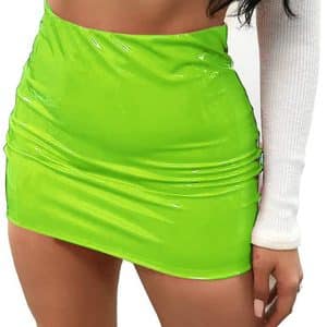 High Waist Women PU Leather Skirt Fluoroscent Green
